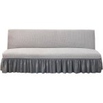 Housse futon douce extensible avec jupe, sans accoudoirs, lit pliant amovible, gris clair, medium