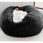 Housse pouf g�ant fourrure douce sans remplissage, bean bag sofa noir lavable meubles salon party