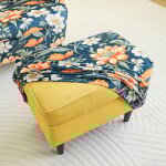 Housse pour repose - pieds / pouf - motif fleurs orange