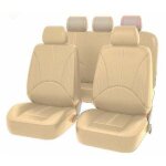 Housse de siege auto en cuir artificiel universel en cuir pu, ensemble 9 pi�ces beige