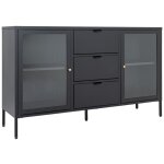Hugo - buffet 2 portes vitres 3 tiroirs en mtal laqu noir
