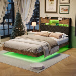 Hytkkbd ? lit flottant 160x200cm, �clairage led et usb port, t�te de lit avec �tag�re de rangement et ...
