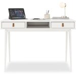 Bureau kim en pin massif avec 2 tiroirs et 1 niche lasur� blanc