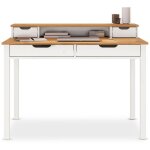 Bureau raul l 114 cm 4 tiroirs en bois massif - blanc et ch�ne