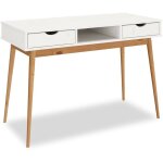 Idimex - bureau stefano en pin massif avec 2 tiroirs et 1 niche lasur blanc / chne