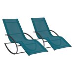 Lot de 2 chaises longues - transat de jardin � bascule malawi gris anthracite et toile bleu canard