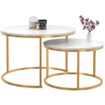 Idmarket - lot de 2 tables basses gigognes alaska rondes 54 / 70 effet marbre et pied dor�