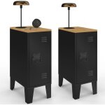 Lot de 2 tables de chevet ester 1 porte m�tal noir plateau fa�on h�tre design industriel