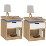 Lot de 2 tables de chevet luna à leds 1 tiroir avec niche hêtre et blanc Lot de 2 tables de chevet luna à leds 1 tiroir avec niche hêtre et blanc