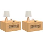 Lot de 2 tables de chevet murales edhen 1 tiroir �tag�re suspendue cannage et bois