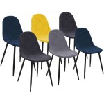 Idmarket - lot de 6 chaises dali en velours mix color bleu, gris fonc�, gris clair et jaune