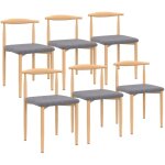 Idmarket - lot de 6 chaises noe en imitation bois et assise en tissu gris clair pour salle  manger