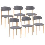 Idmarket - lot de 6 chaises scandinaves celestine en tissu gris clair effet chin pour salle  manger ...