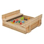 Bac  sable funny bois refermable avec 2 bancs et bches de protection