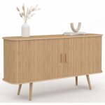 Idmarket - buffet 140 cm romie 2 portes coulissantes lattes tasseau bois coloris ch�ne