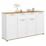 Idmarket - buffet 140 cm vito 4 portes et 1 tiroir blanc et bois Idmarket - buffet 140 cm vito 4 portes et 1 tiroir blanc et bois