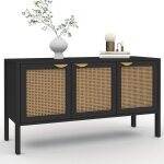 Idmarket - buffet bas 110 cm edhen 3 portes bois noir et cannage