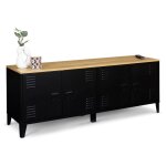 Idmarket - buffet bas 140 cm ester 4 portes métal noir et plateau bois design industriel Idmarket - buffet bas 140 cm ester 4 portes métal noir et plateau bois design industriel