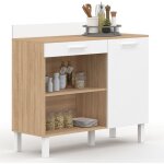 Idmarket - buffet bas de cuisine 100 cm cina plan de travail h. 83 cm 1 porte + 1 tiroir fa�on h�tre ...