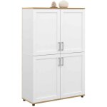 Idmarket - buffet haut h. 125 cm vito 4 portes blanc et bois Idmarket - buffet haut h. 125 cm vito 4 portes blanc et bois