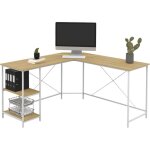 Idmarket - bureau d'angle en forme de l detroit design industriel bois et m�tal blanc