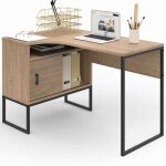 Idmarket - bureau d'angle rob faon htre et noir niche de rangement et porte design industriel