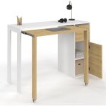 Idmarket - bureau extensible ron avec colonne de rangement tiroir et placard blanc et bois