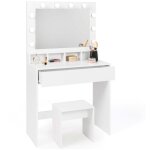 Idmarket - coiffeuse zelia miroir led avec 4 niches, 1 tiroir et tabouret