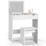 Idmarket - coiffeuse zelia miroir rabattable avec 1 tiroir et 1 tabouret