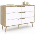 Idmarket - commode 6 tiroirs helsinki 115 cm scandinave bois et blanc Idmarket - commode 6 tiroirs helsinki 115 cm scandinave bois et blanc
