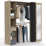 Dressing extensible madison 145 / 170 x 50 x 180 cm hêtre avec étagères + double penderie + miroir + ... Dressing extensible madison 145 / 170 x 50 x 180 cm hêtre avec étagères + double penderie + miroir + ...