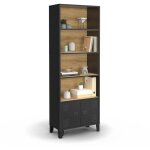 Idmarket - etagre bibliothque 5 niveaux avec placard ester portes mtal noir et plateau bois design ...