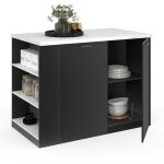 Idmarket - ilot central tibo 120 cm bois noir avec plan de travail effet marbre alaska