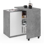 Ilot rotatif polo meuble de bar pivotant 2 en 1 imitation b�ton porte blanche