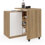 Ilot rotatif polo meuble de bar pivotant 2 en 1 imitation hêtre porte blanche Ilot rotatif polo meuble de bar pivotant 2 en 1 imitation hêtre porte blanche