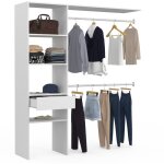 Kit dressing meline 160 x 40 x 180 cm blanc avec tagres + tiroir + double penderie