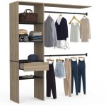 Idmarket - kit dressing meline 160 x 40 x 180 cm htre avec tagres noires + tiroir + double penderie ...