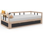 Lit banquette 90 x 190 cm zoya convertible 180 x 190 cm htre et noir avec 1 tiroir de rangement