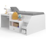Lit combin avec sommier, bureau et rangement leopold 90 x 190 cm blanc