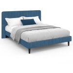 Idmarket - lit double annie avec t�te de lit et sommier 140 x 190 cm velours bleu