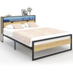 Idmarket - lit double detroit led intgrs dans la tte de lit et sommier 140 x 190 cm effet bois et ...