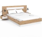 Idmarket - lit double santa avec t�te de lit + tables de chevet int�gr�es et sommier 140 x 190 cm bois ...
