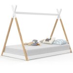 Lit tipi enfant 90 x 190 cm come avec sommier bois et blanc