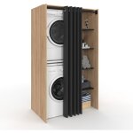 Meuble de buanderie double machine  laver avec rideau coulissant wallis htre et noir