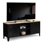 Idmarket - meuble tv 113 cm ester 2 portes mtal noir et plateau bois design industriel