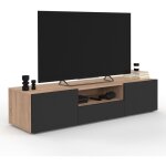 Idmarket - meuble tv 140 cm eli bois façon hêtre portes noires Idmarket - meuble tv 140 cm eli bois façon hêtre portes noires