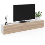 Idmarket - meuble tv 180 cm suspendu elio 2 portes blanc et bois