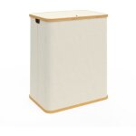 Panier  linge 2 bacs amovibles bambou rita tissu cru 140 l