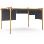 Pergola �dition exclusive effet bois toit r�tractable 3x4m et 4 stores gris anthracite