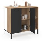 Idmarket - table de bar �lot cina 100 cm bois noir et plateau fa�on h�tre